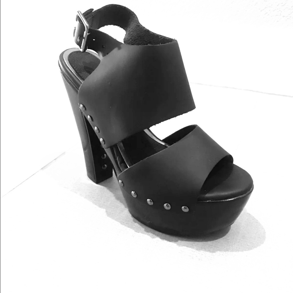 Topshop Black Wood Heels with Stud Detail